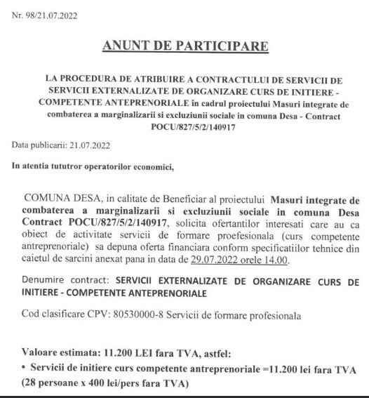 anunt participare