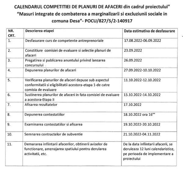 calendarul plan de afaceri